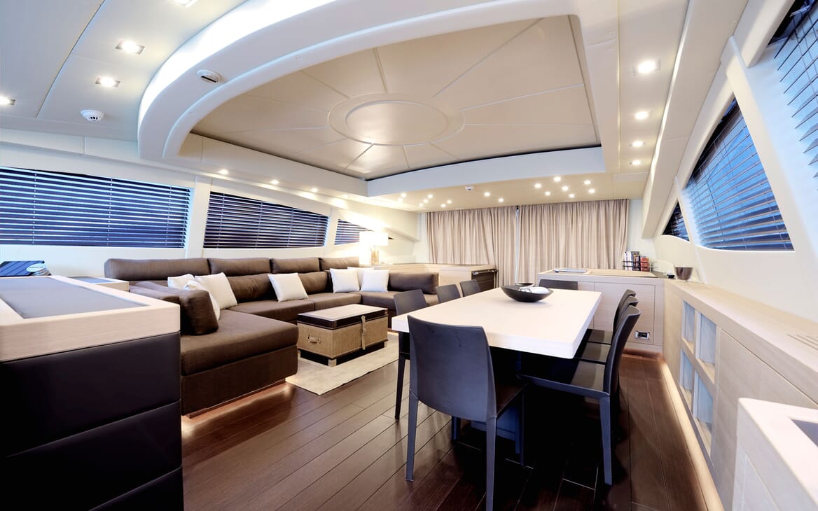 Motor yacht KAWAI living room with vast seating soft lighting