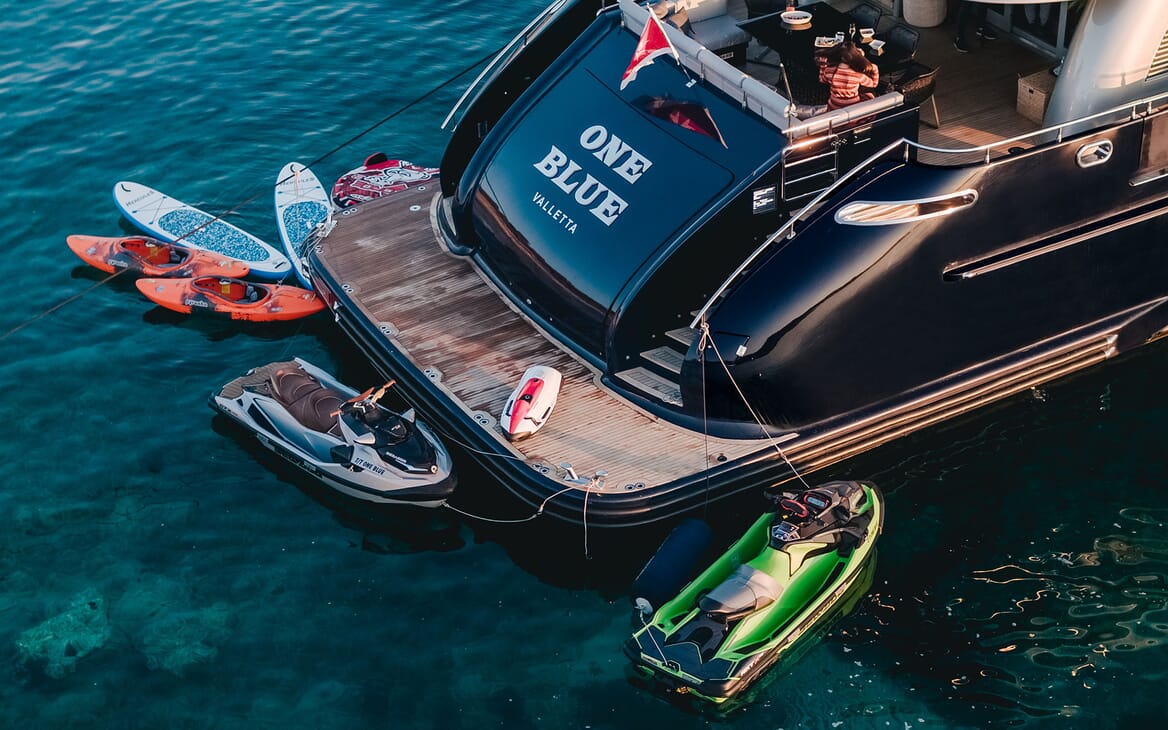 Motor Yacht ONE BLUE Swim Platform with Toys
