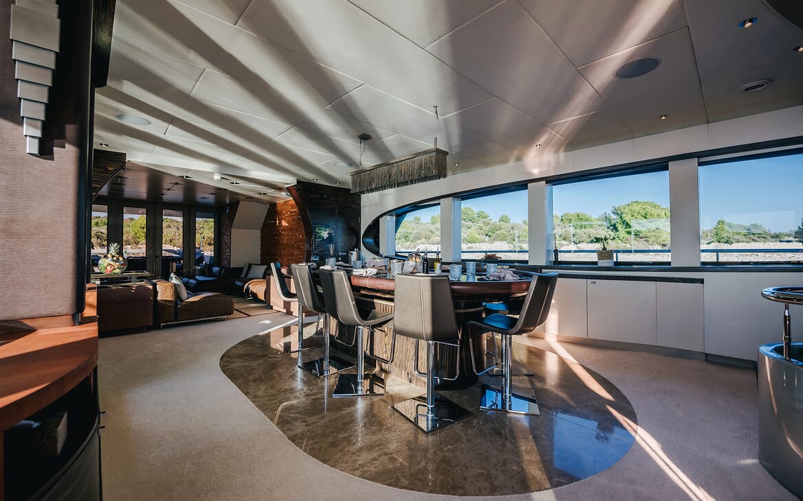 Motor Yacht ONE BLUE Main Deck Salon Dining Table
