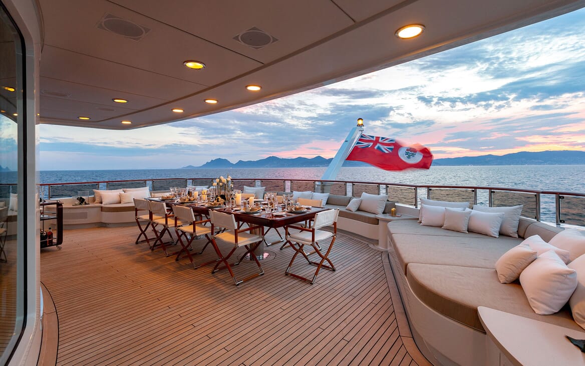 Motor Yacht HELIOS Aft Deck Sun Set