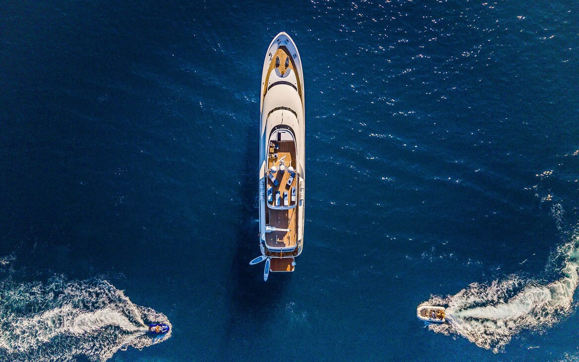 Motor yacht Milaya high aerial shot