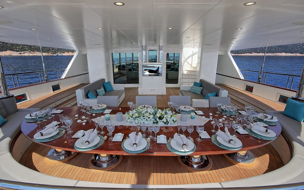 Sailing Yacht Meira dining area outside