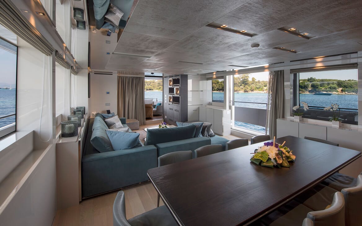 Motor Yacht SABBATICAL Dining Table and Saloon