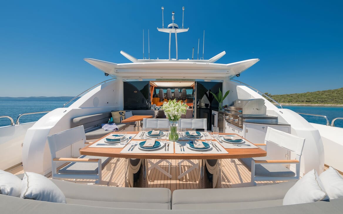 Motor yacht Quantum aerial shot of alfresco dining area