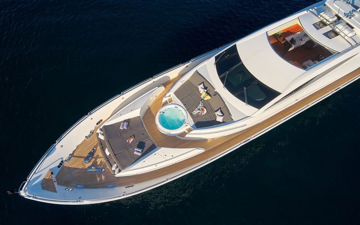 Motor yacht Quantum aerial shot of jacuzzi and sun loungers