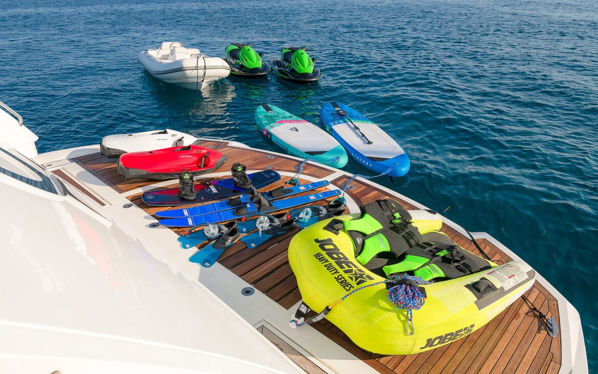 Motor yacht Quantum beach club with water toys, paddle boards and water skis