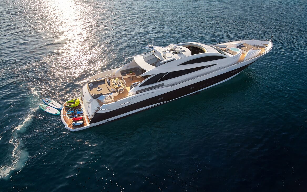 Motor yacht Quantum aerial shot with water toys