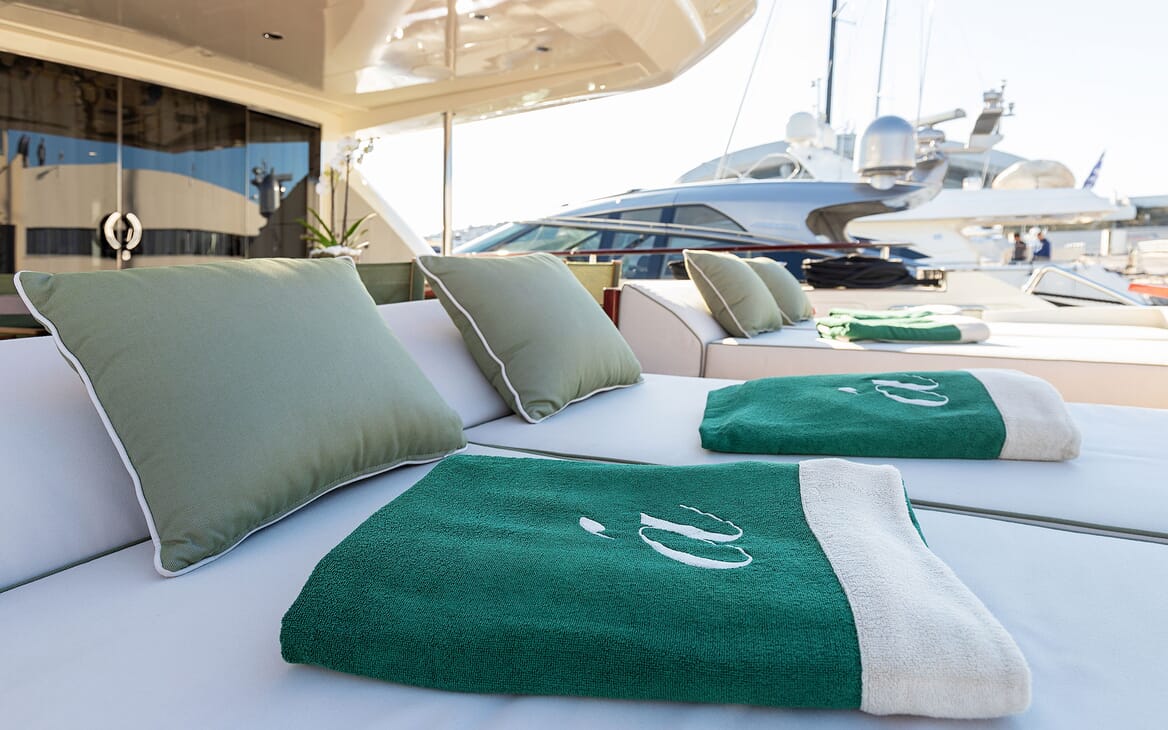 Sundeck lounge area on luxury motor yacht Apmonia