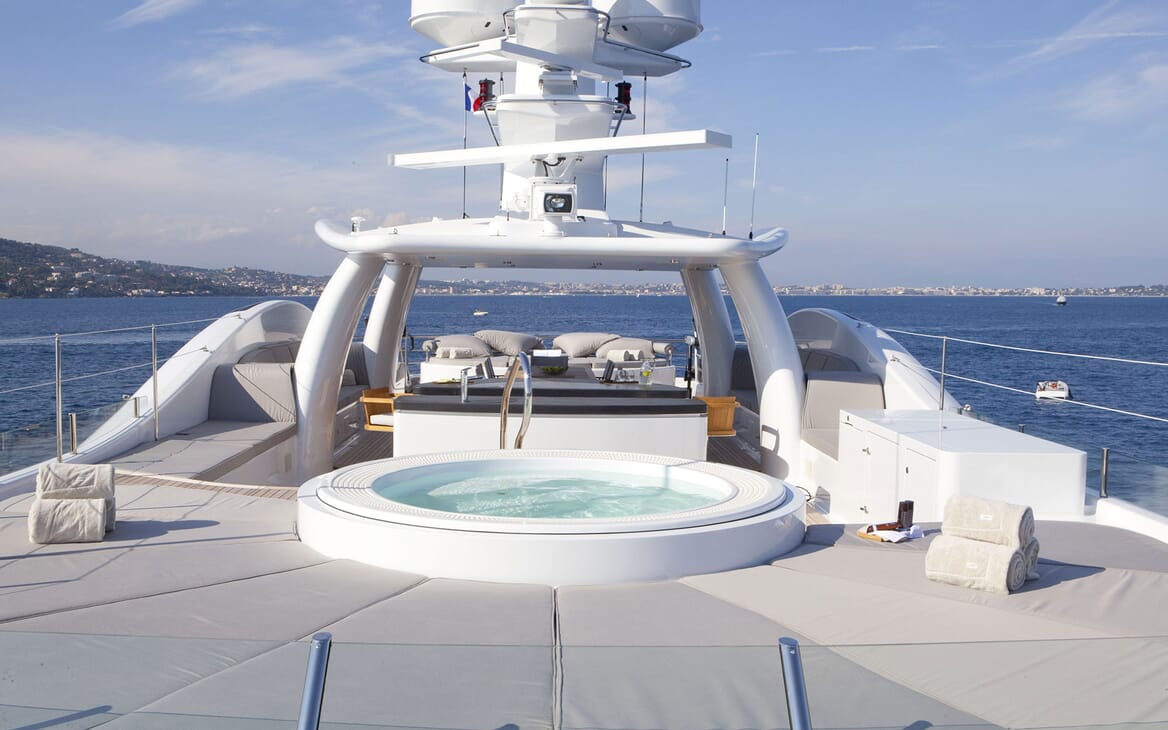 Motor yacht Spirit jacuzzi and lounge area with seaviews