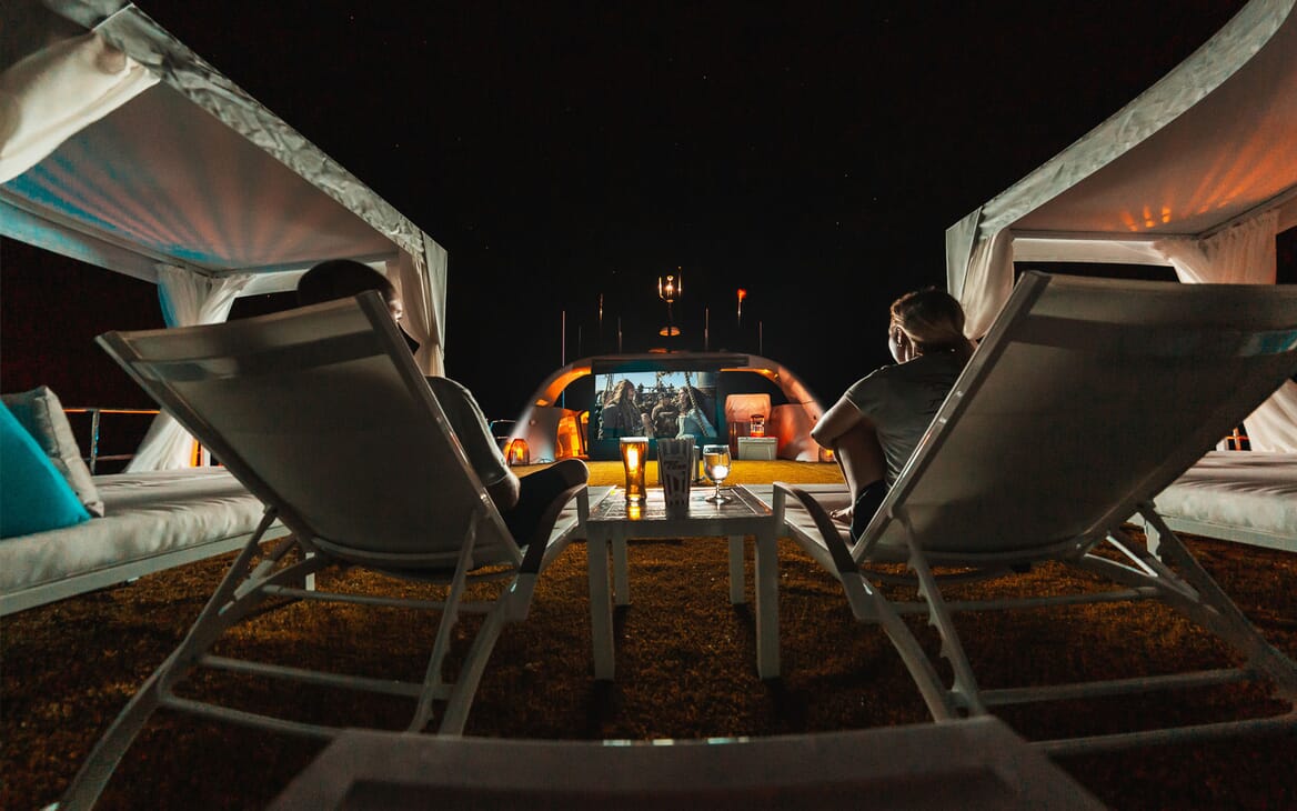 Motor yacht SAMARA outdoor cinema at night
