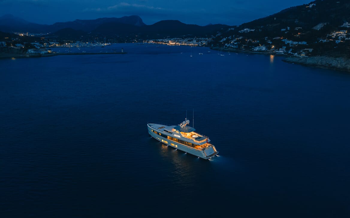 Motor Yacht Calypso Aerial Evening