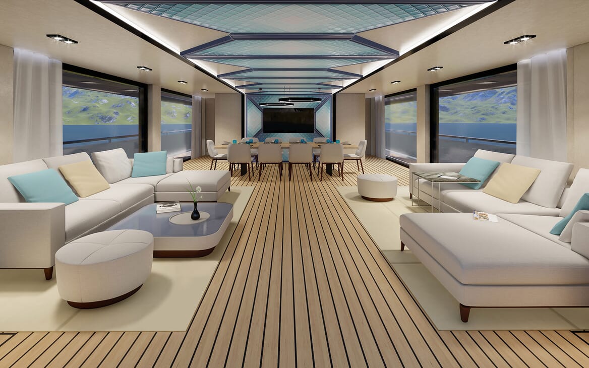 Motor Yacht PROJECT SAPPHIRE Main Saloon Dining View