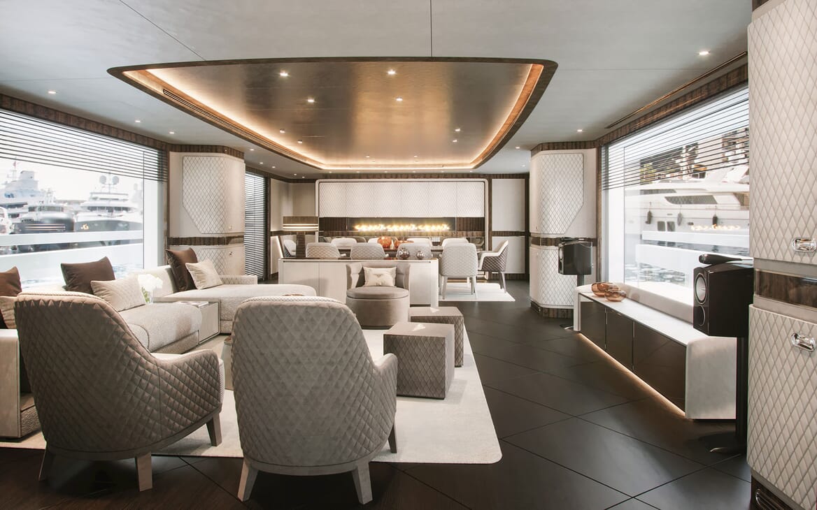 Motor Yacht DYNAMIQ G440 Main Saloon and Dining Room