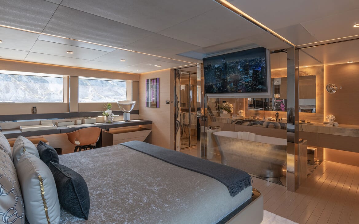 Motor Yacht LEL Master Stateroom Bed and TV
