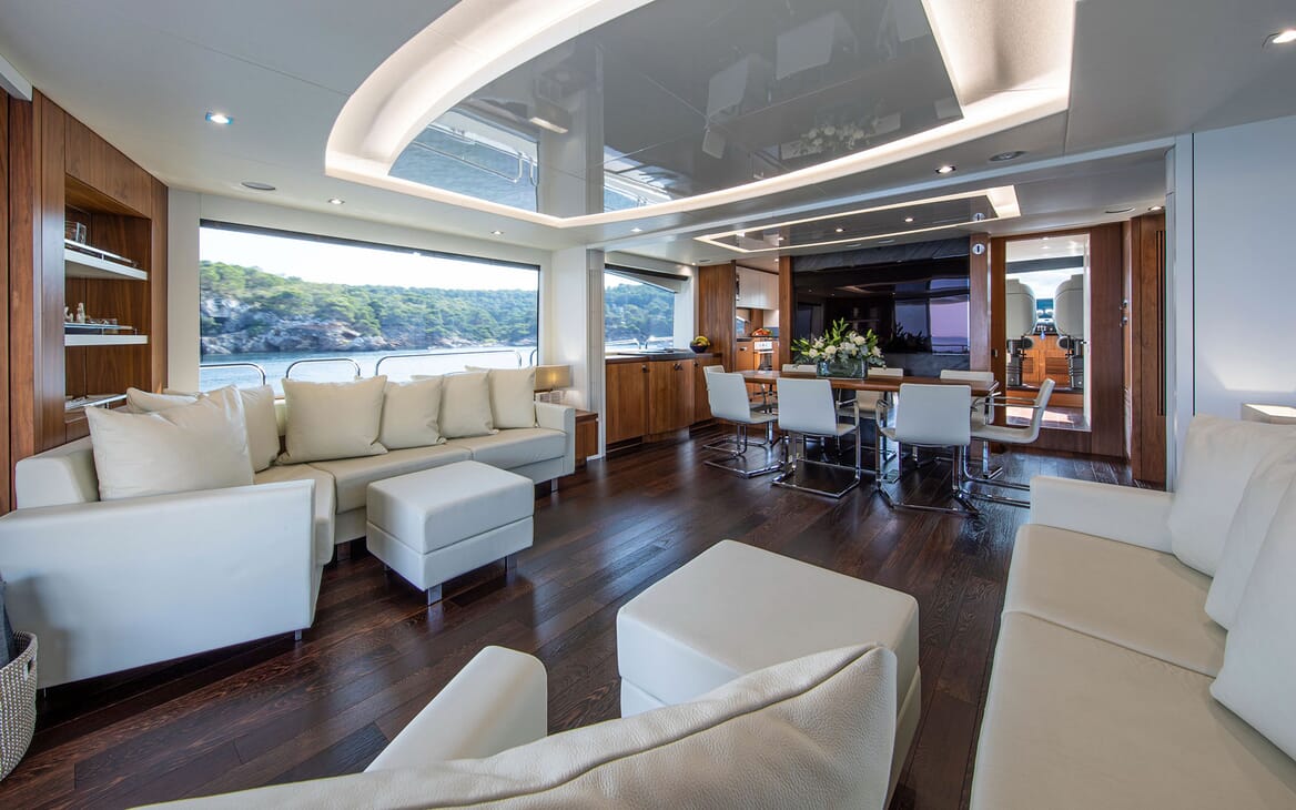 Motor Yacht RUSH X Main Salon And Dining Table
