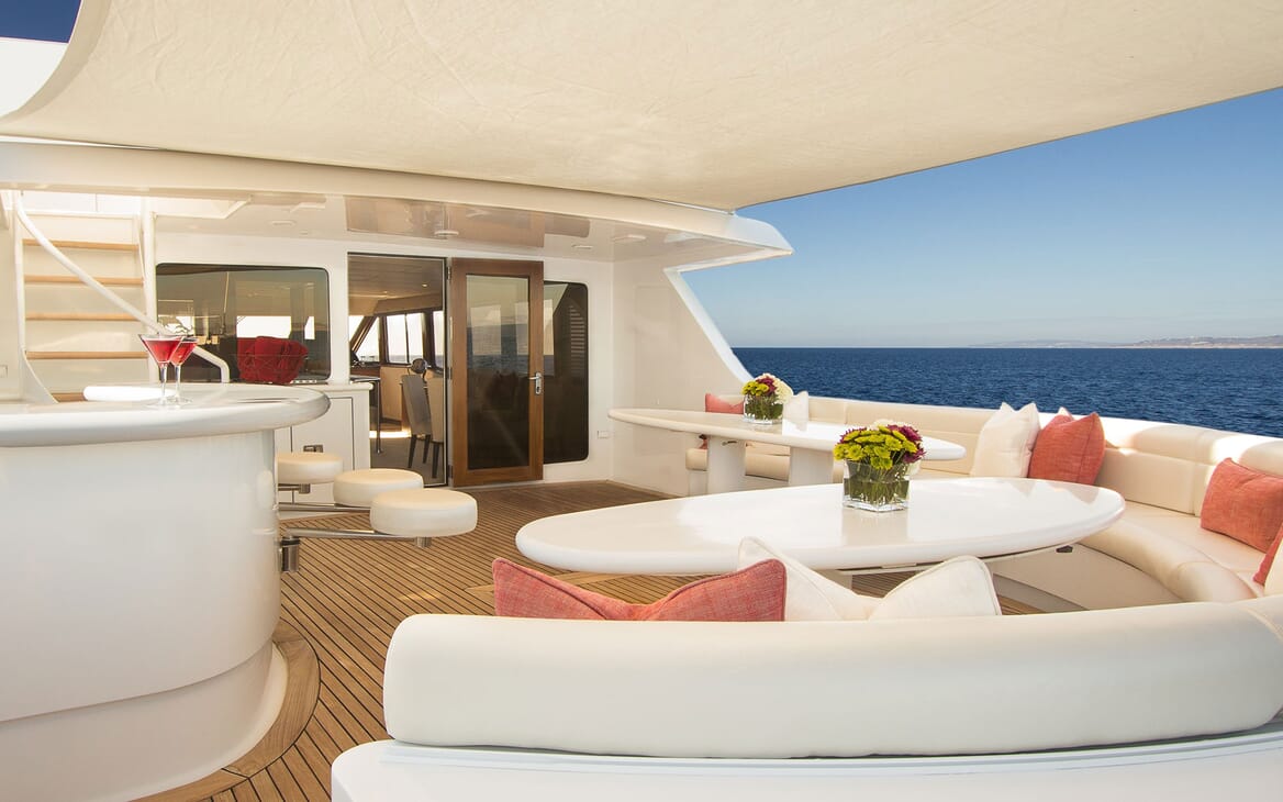 Motor Yacht SERENITY 122 Sun Deck Seating and Bar