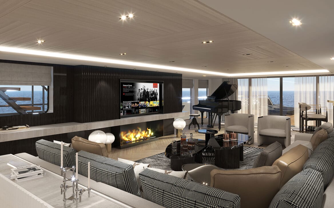 Motor Yacht PROJECT PN 116 Main Salon with Piano Render