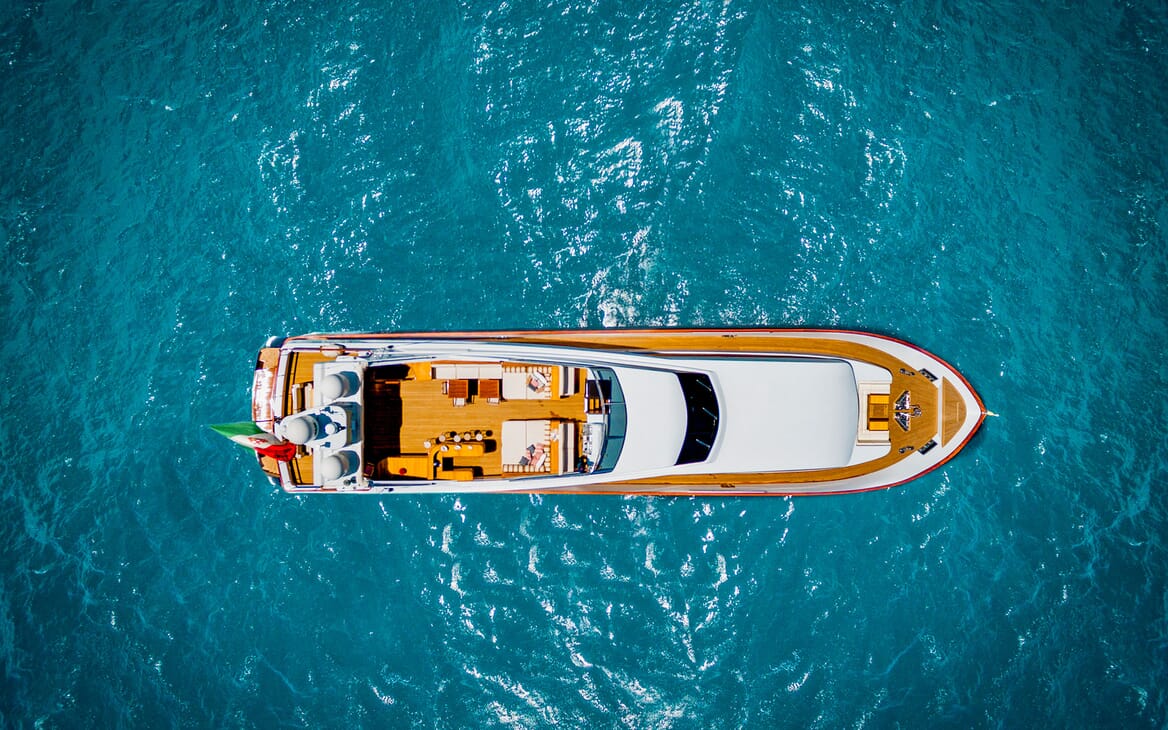ANGRA TOO Motor Yacht for Sale aerial shot