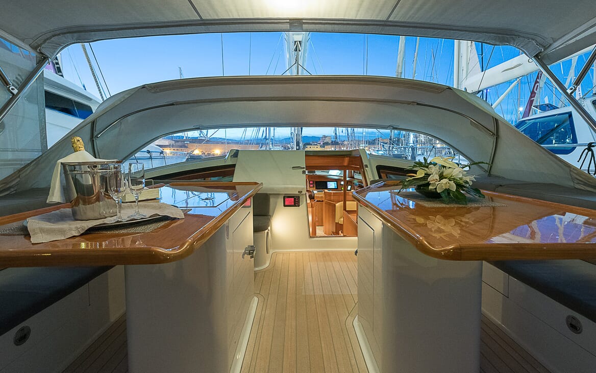 Sailing Yacht Sindonemo outdoor dining area