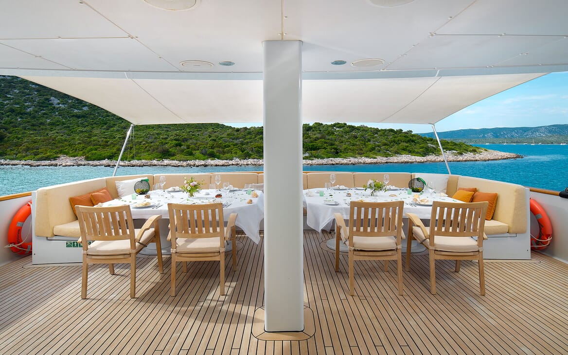 Motor Yacht LADYSHIP Aft Deck Dining Set Up