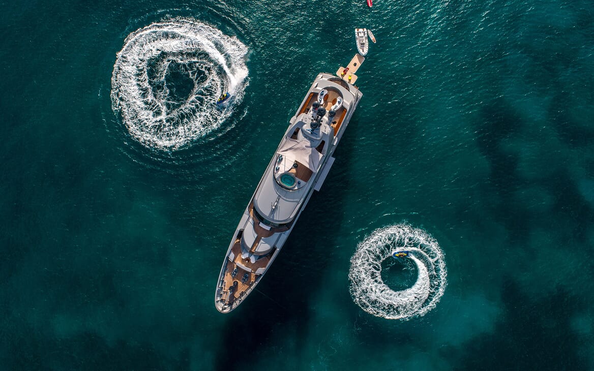 Motor Yacht VIBRANCE Top Down View with Jetskis