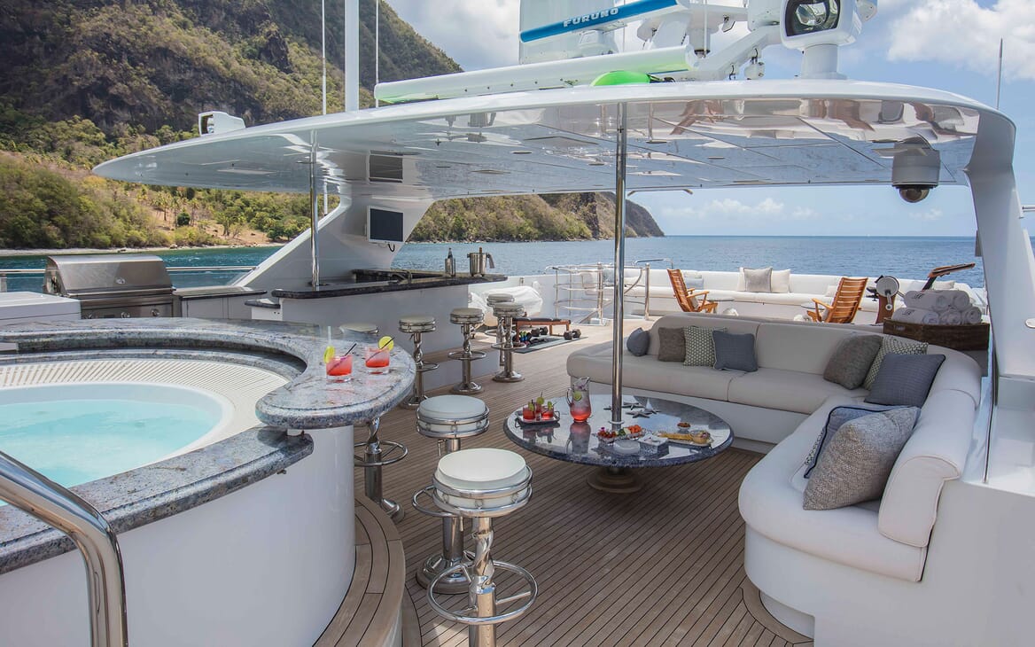 Motor yacht MILESTONE deck shot with jacuzzi and seating