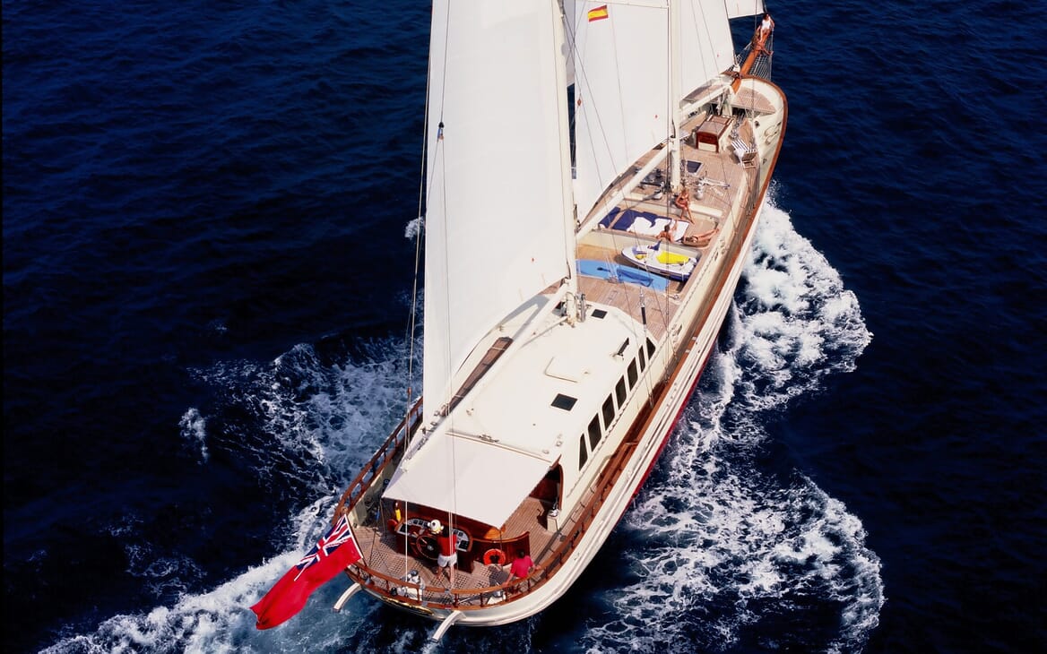 Sailing Yacht TIGERLILY OF CORNWALL Aerial Aft Underway