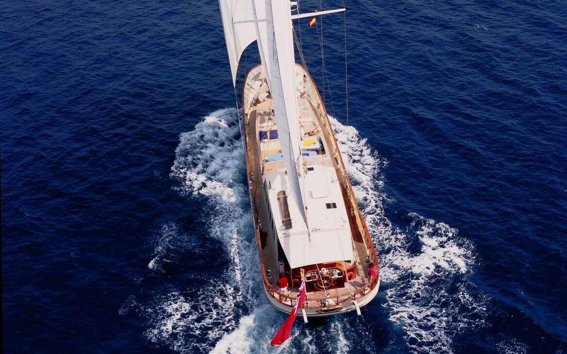 Sailing Yacht TIGERLILY OF CORNWALL Aerial Aft Underway 2