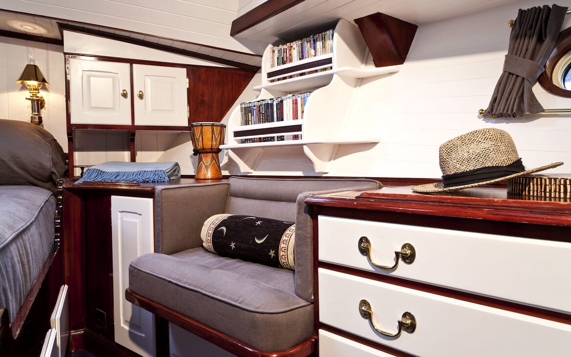 Sailing Yacht TIGERLILY OF CORNWALL Stateroom Seating and Book Case