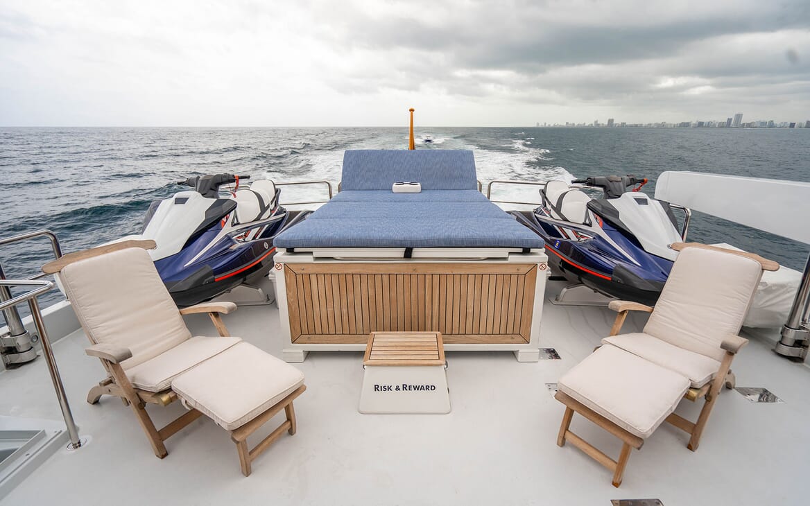 Motor Yacht RISK & REWARD Sun Deck Aft Sun Pad and Jetskis