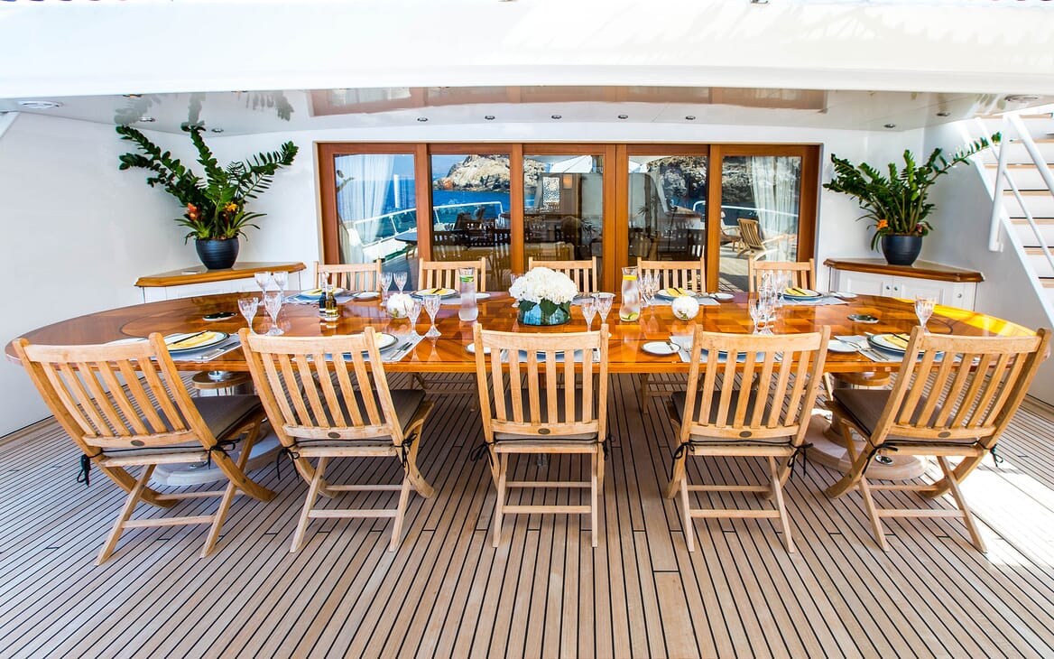 Motor Yacht ESMERALDA Aft Deck Dining Table